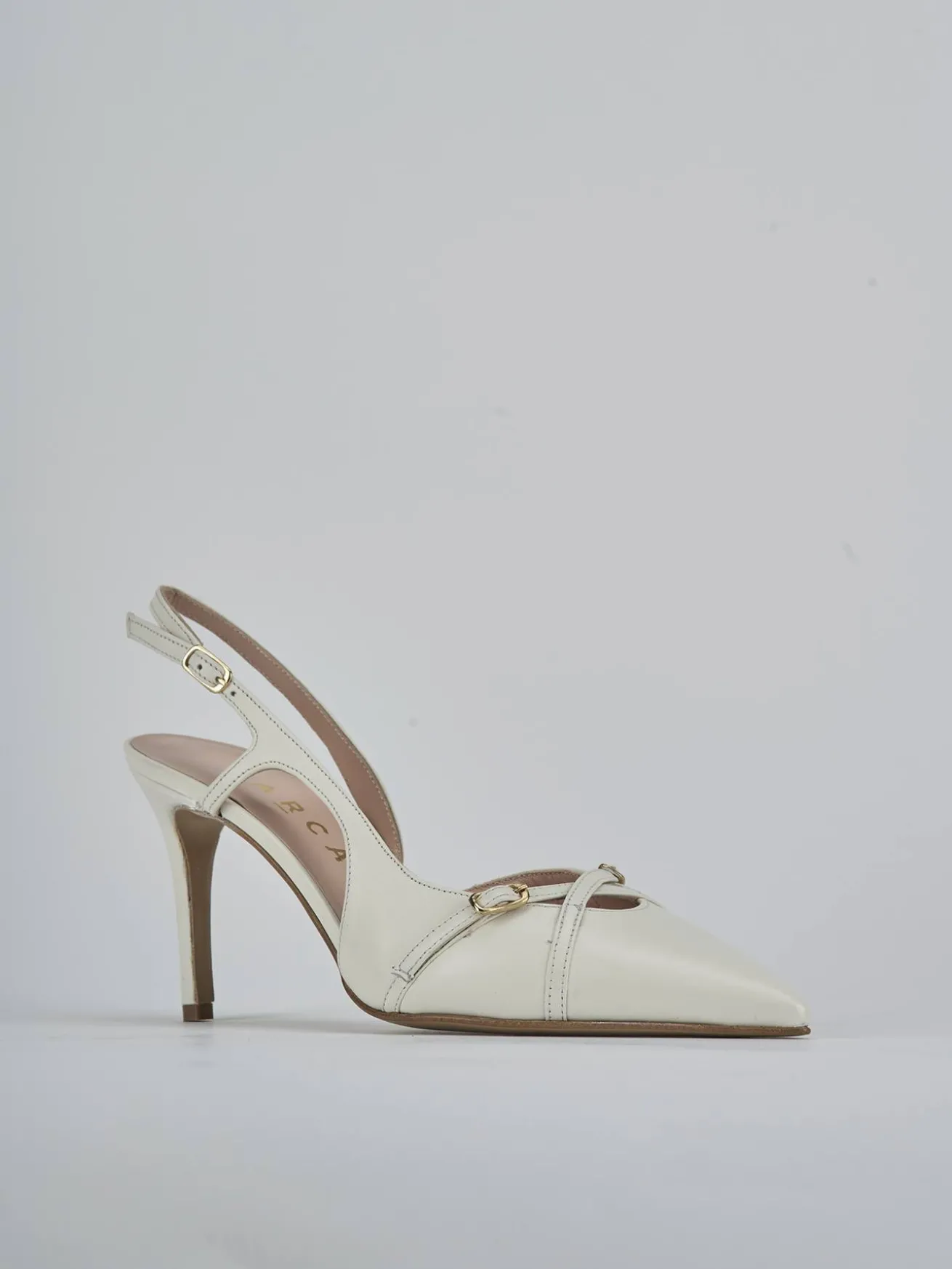 Slingback tacco 7cm pelle bianco