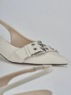 Slingback tacco 5cm pelle beige