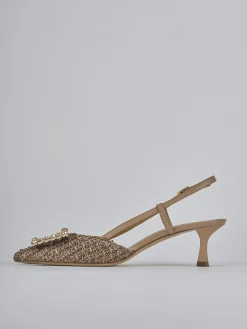 Slingback tacco 5cm pelle marrone