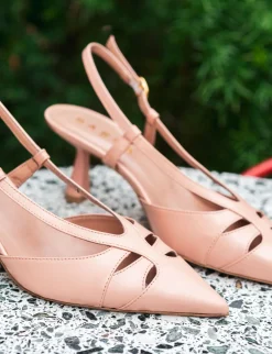 Slingback tacco 7cm pelle rosa