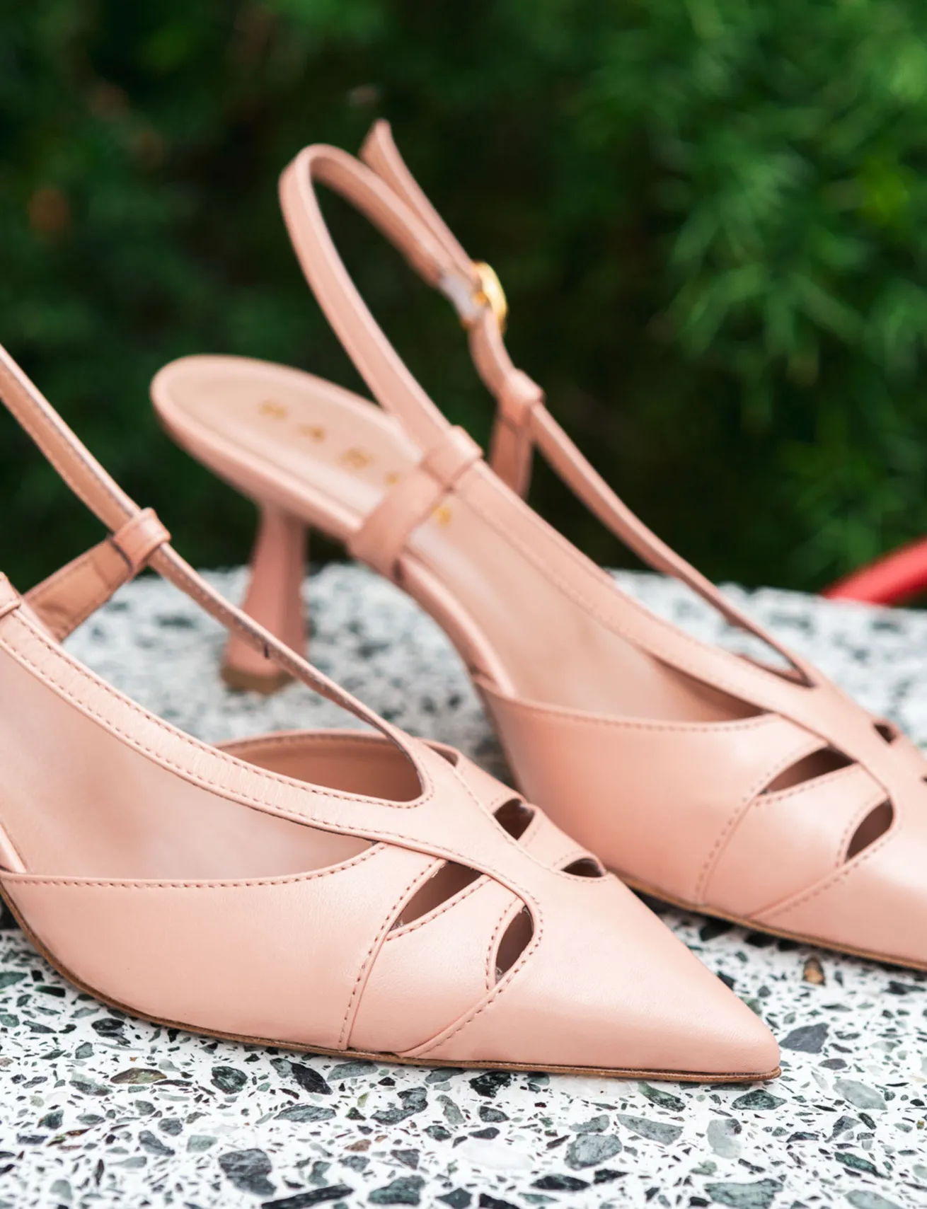 Slingback tacco 7cm pelle rosa