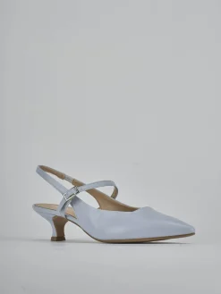 Slingback tacco 4cm pelle azzurro