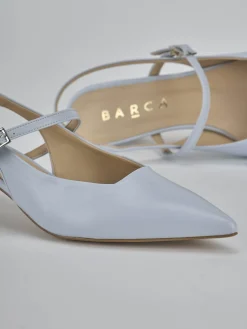 Slingback tacco 4cm pelle azzurro