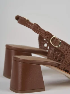 Slingback tacco 5cm pelle marrone