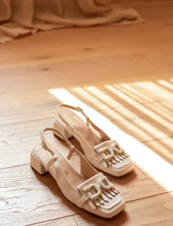 Slingback tacco 4cm pelle beige