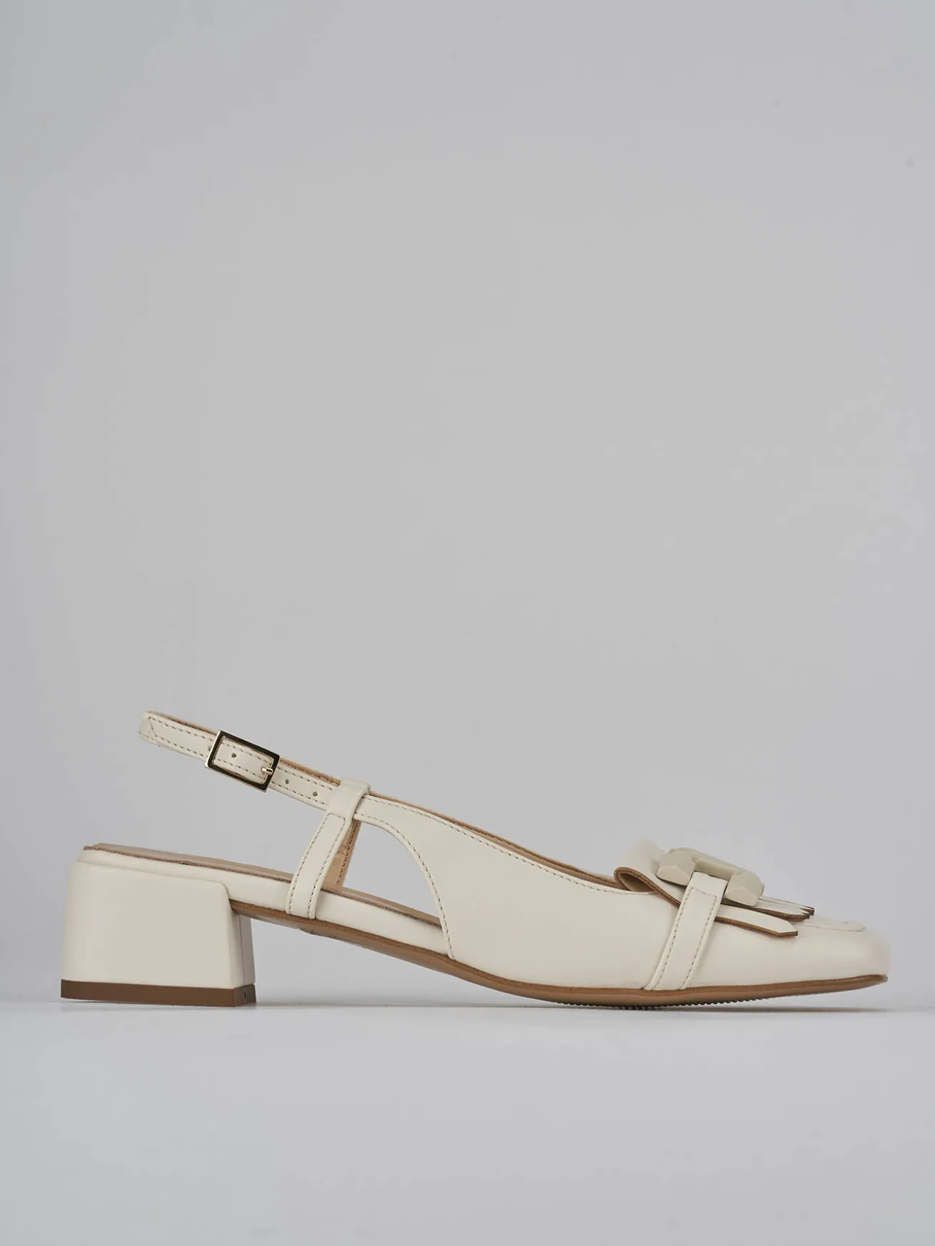 Slingback tacco 4cm pelle bianco