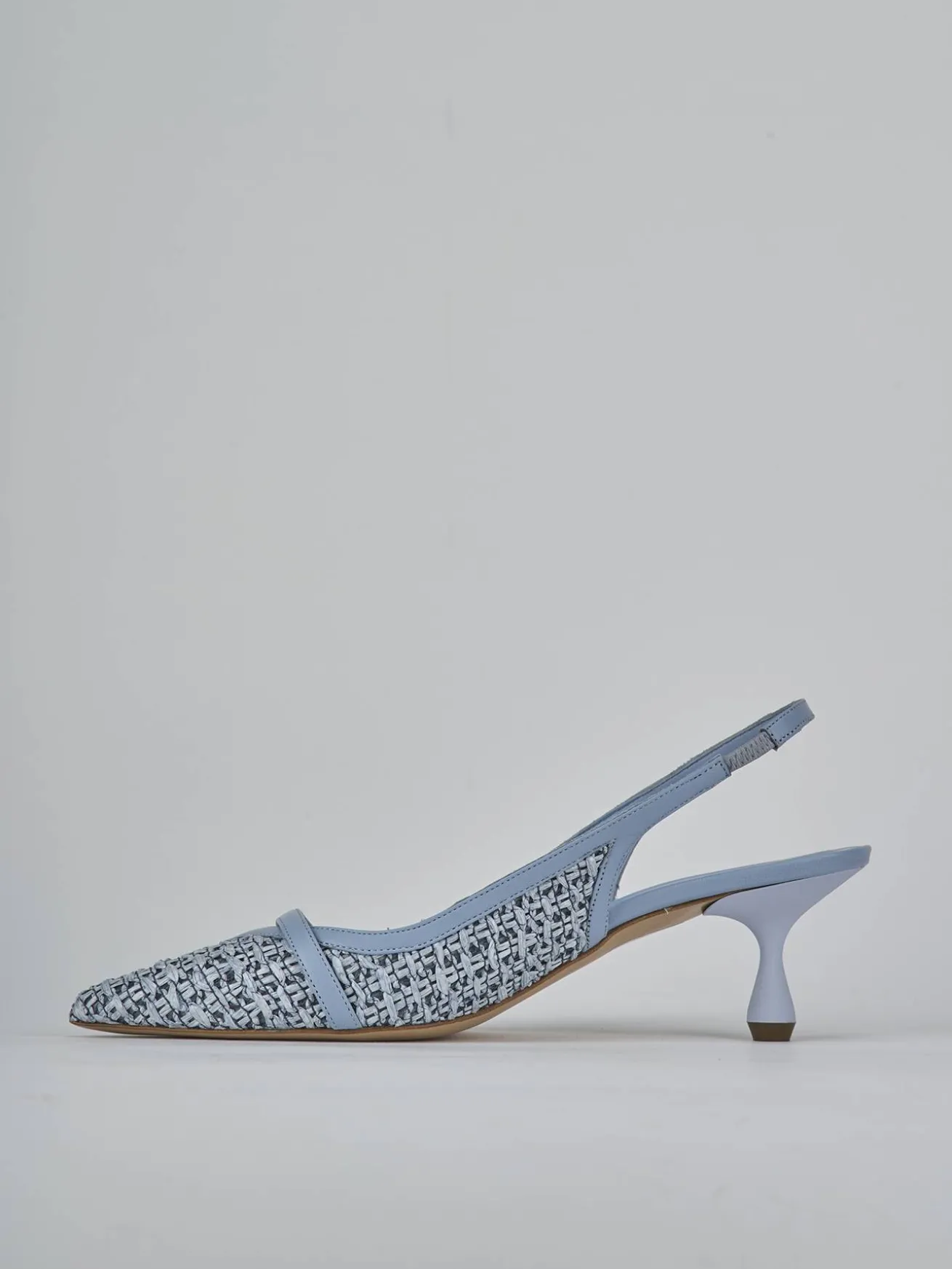 Slingback tacco 5cm pelle azzurro