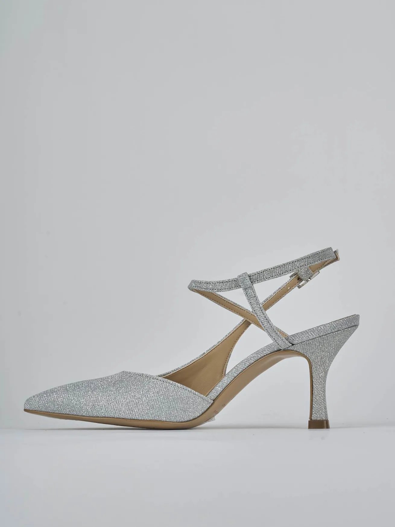 Slingback tacco 7cm pelle argento
