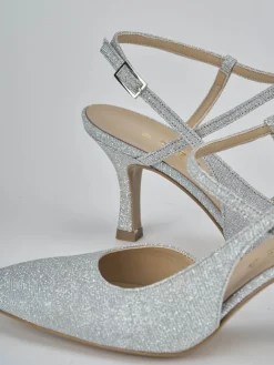 Slingback tacco 7cm pelle argento