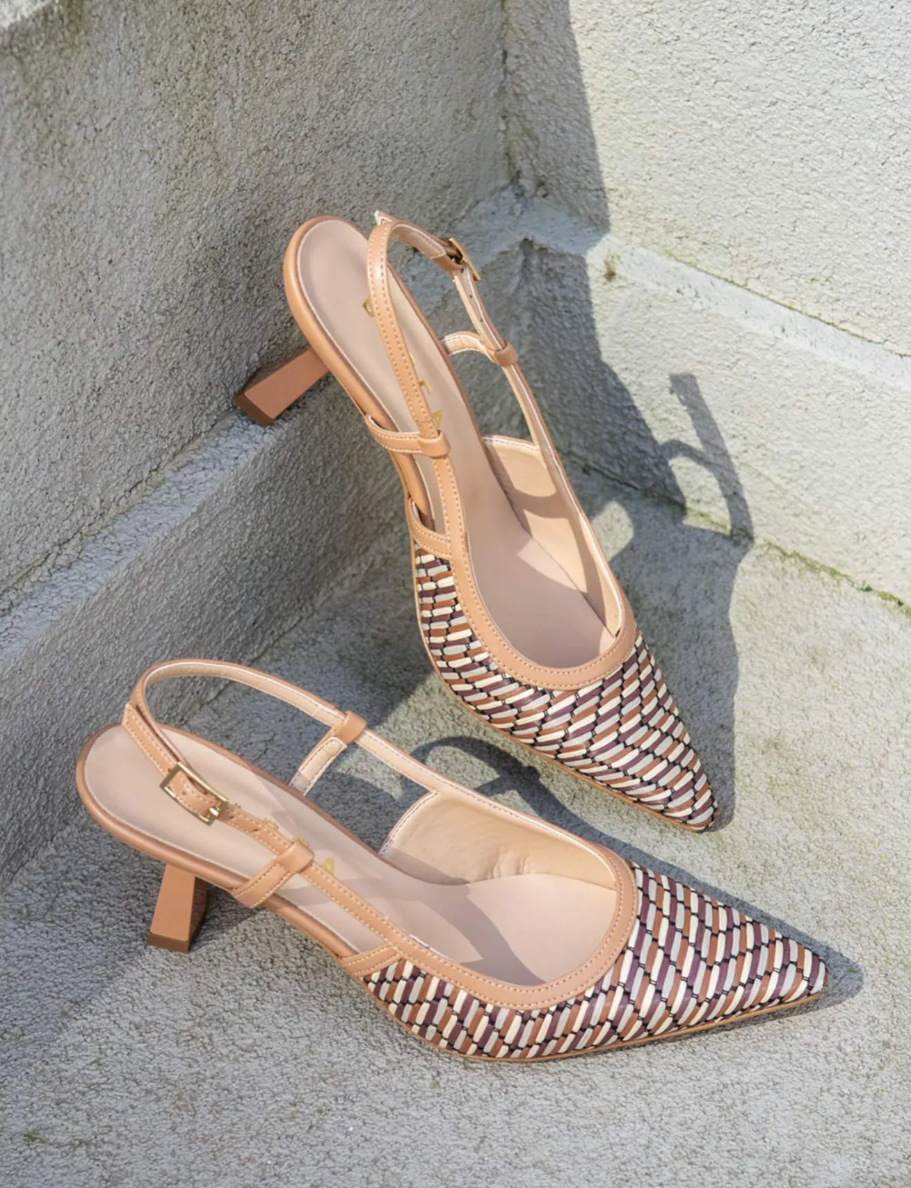 Slingback tacco 7cm pelle beige