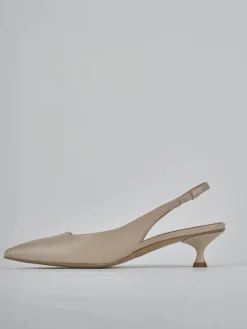 Slingback tacco 4cm pelle beige