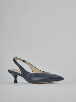 Slingback tacco 4cm pelle blu
