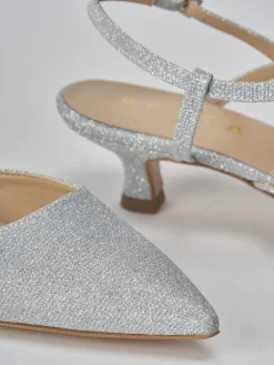 Slingback tacco 4cm pelle argento