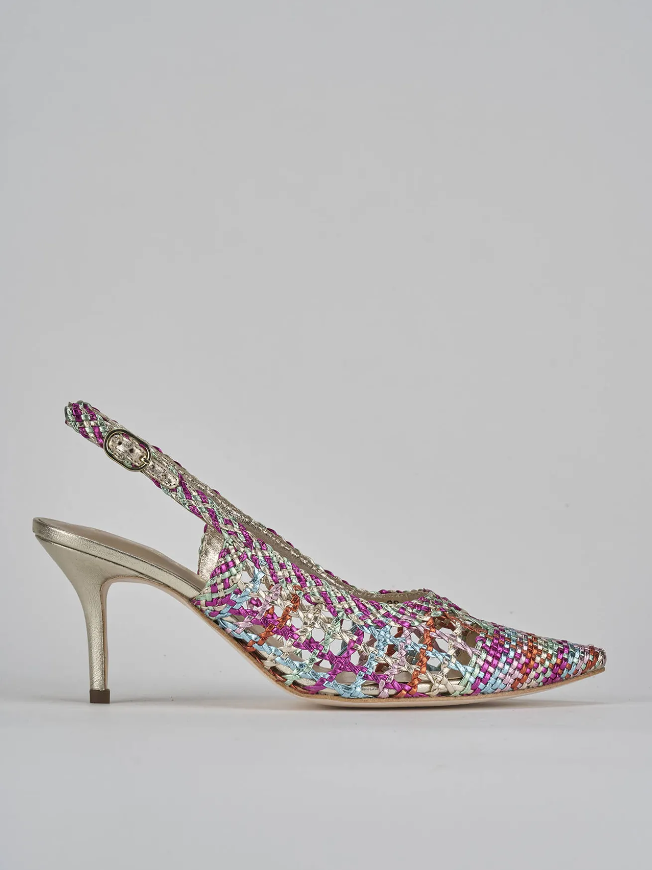 Slingback tacco 7cm pelle multicolor