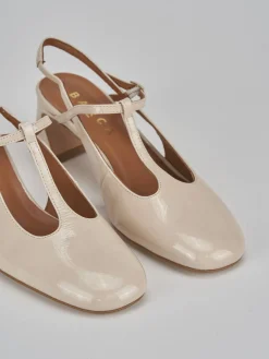 Slingback tacco 5cm pelle beige