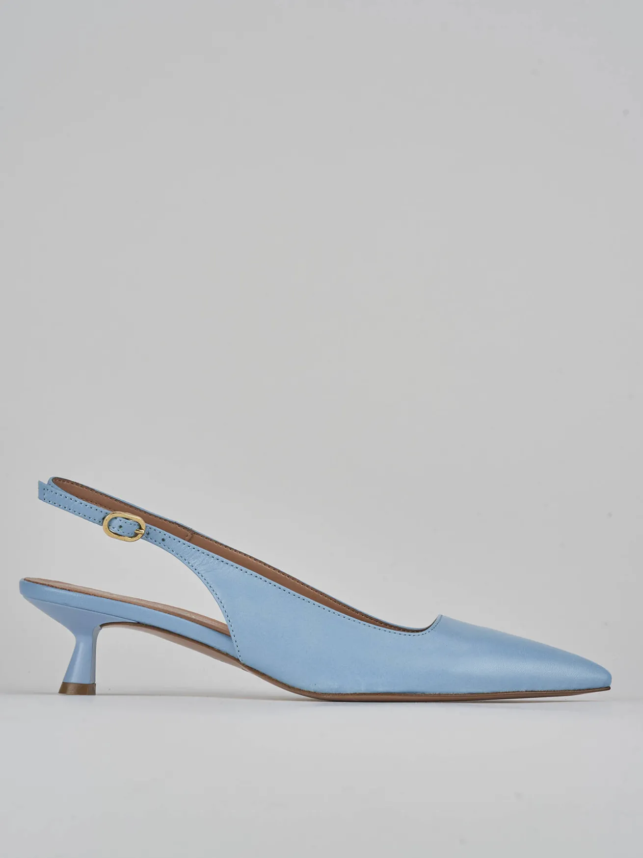 Slingback tacco 5cm pelle azzurro