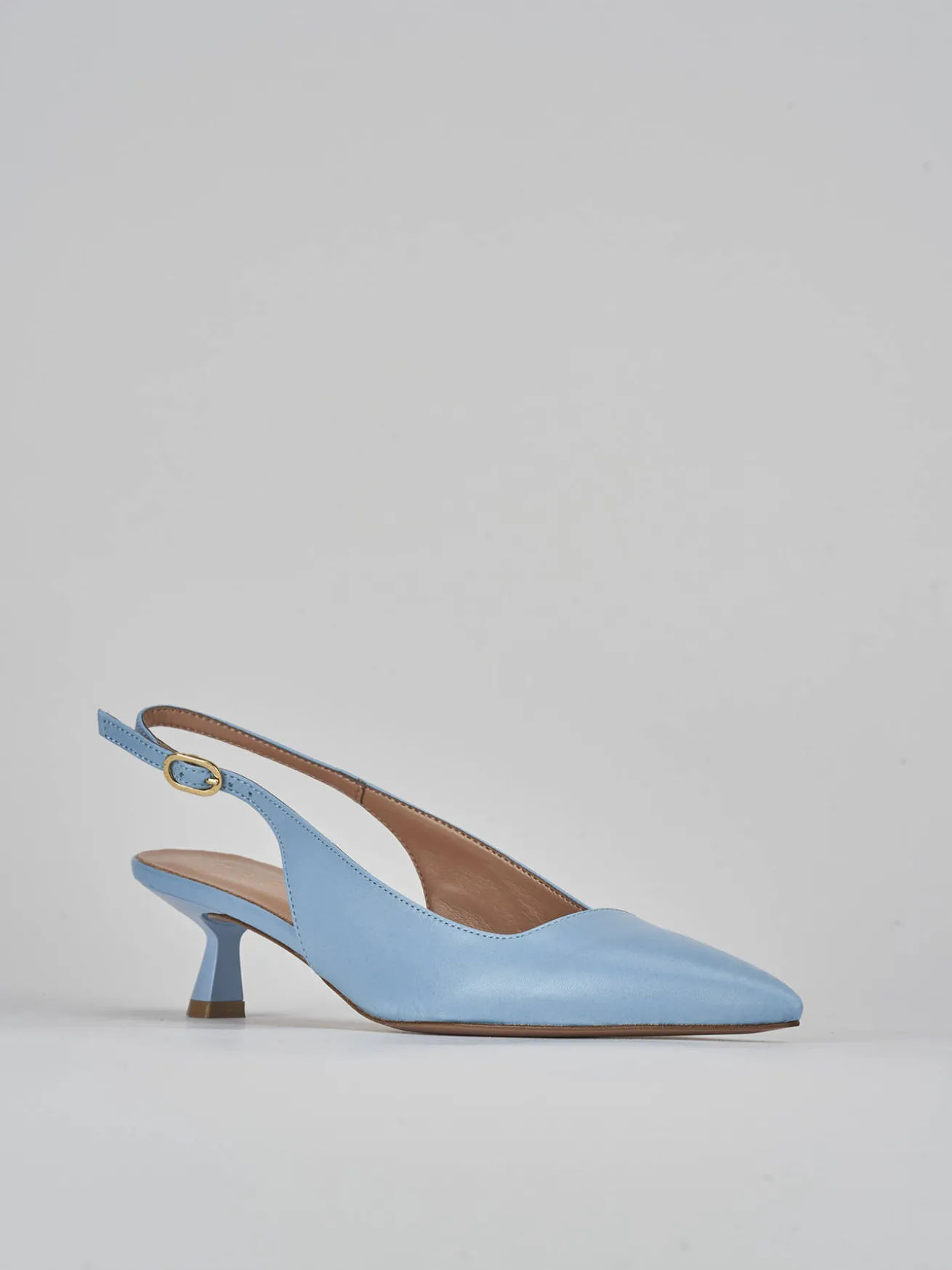 Slingback tacco 5cm pelle azzurro