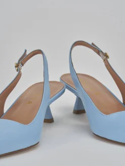 Slingback tacco 5cm pelle azzurro