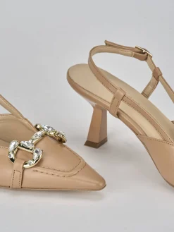 Slingback tacco 7cm pelle beige