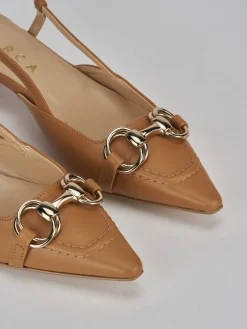 Slingback tacco 3cm pelle marrone