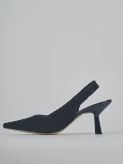 Slingback tacco 7cm pelle blu