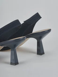 Slingback tacco 7cm pelle blu