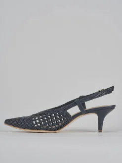 Slingback tacco 5cm pelle blu