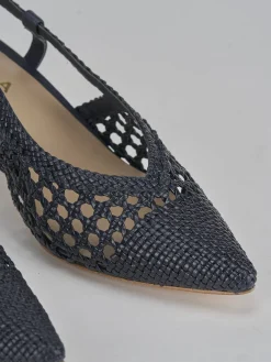 Slingback tacco 5cm pelle blu