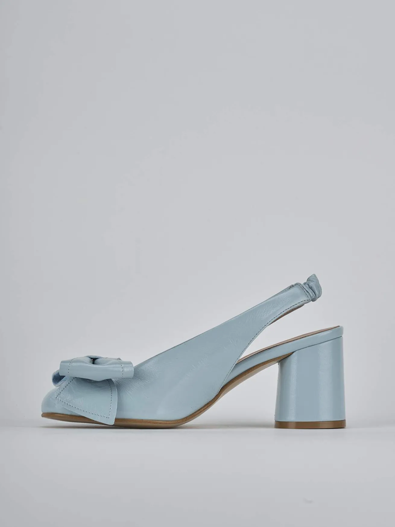 Slingback tacco 8cm pelle azzurro
