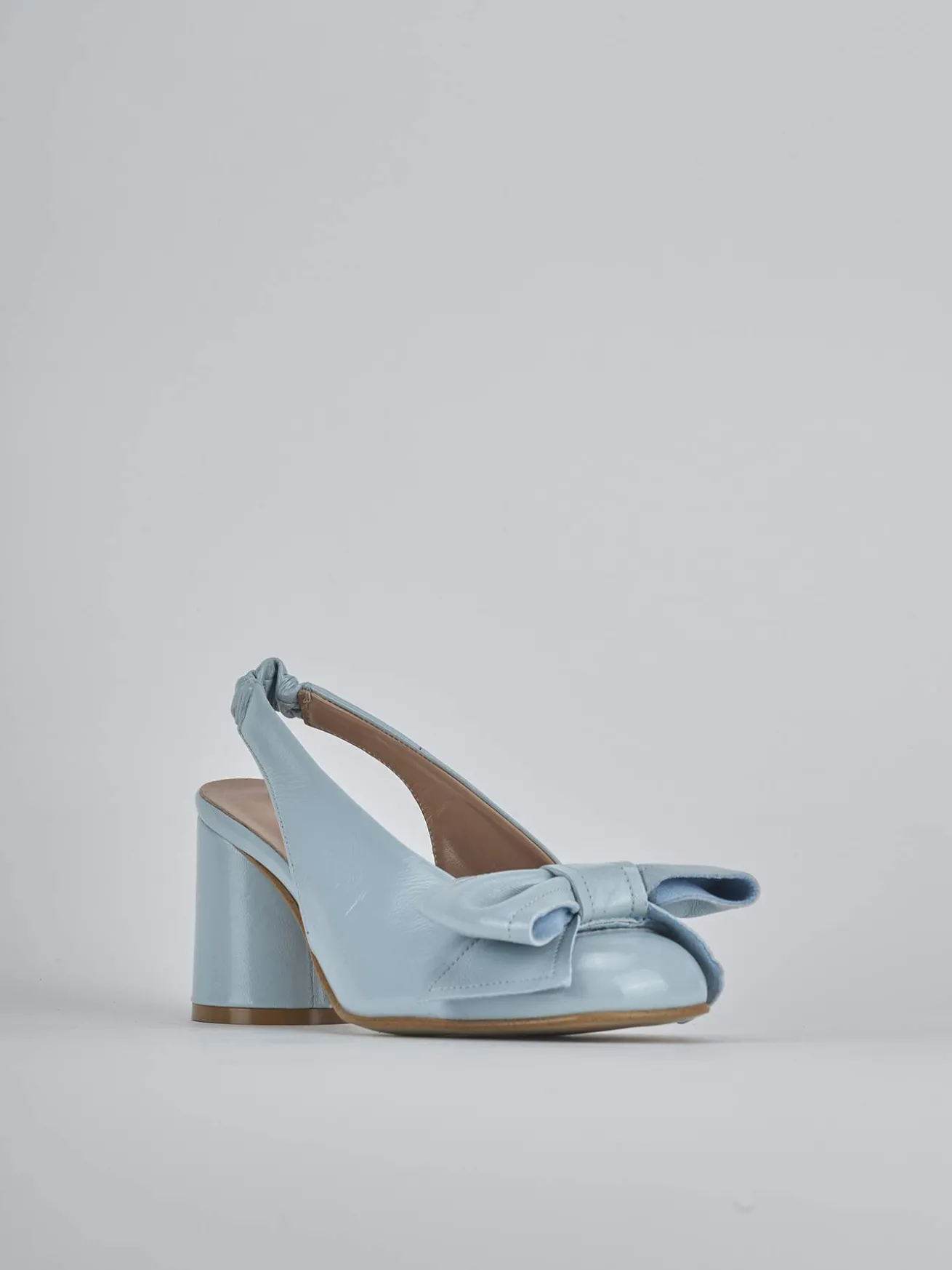 Slingback tacco 8cm pelle azzurro