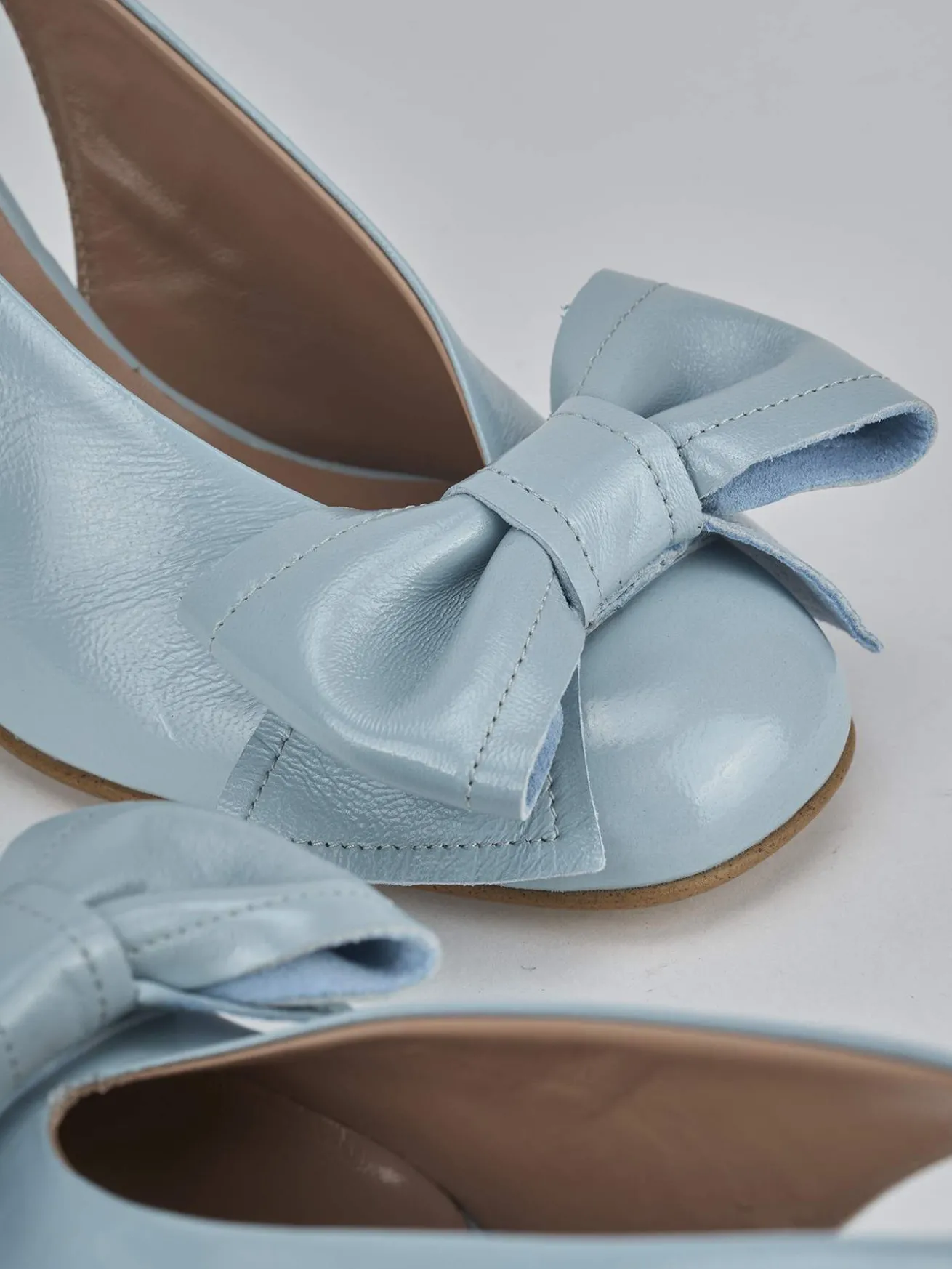 Slingback tacco 8cm pelle azzurro