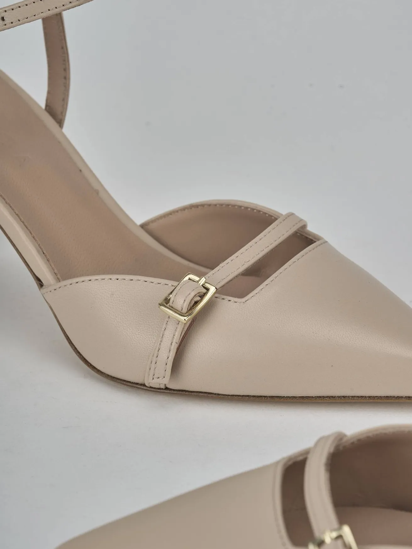Slingback tacco 8cm pelle beige