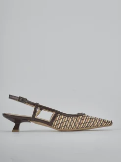 Slingback tacco 4cm pelle marrone