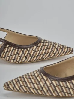 Slingback tacco 4cm pelle marrone