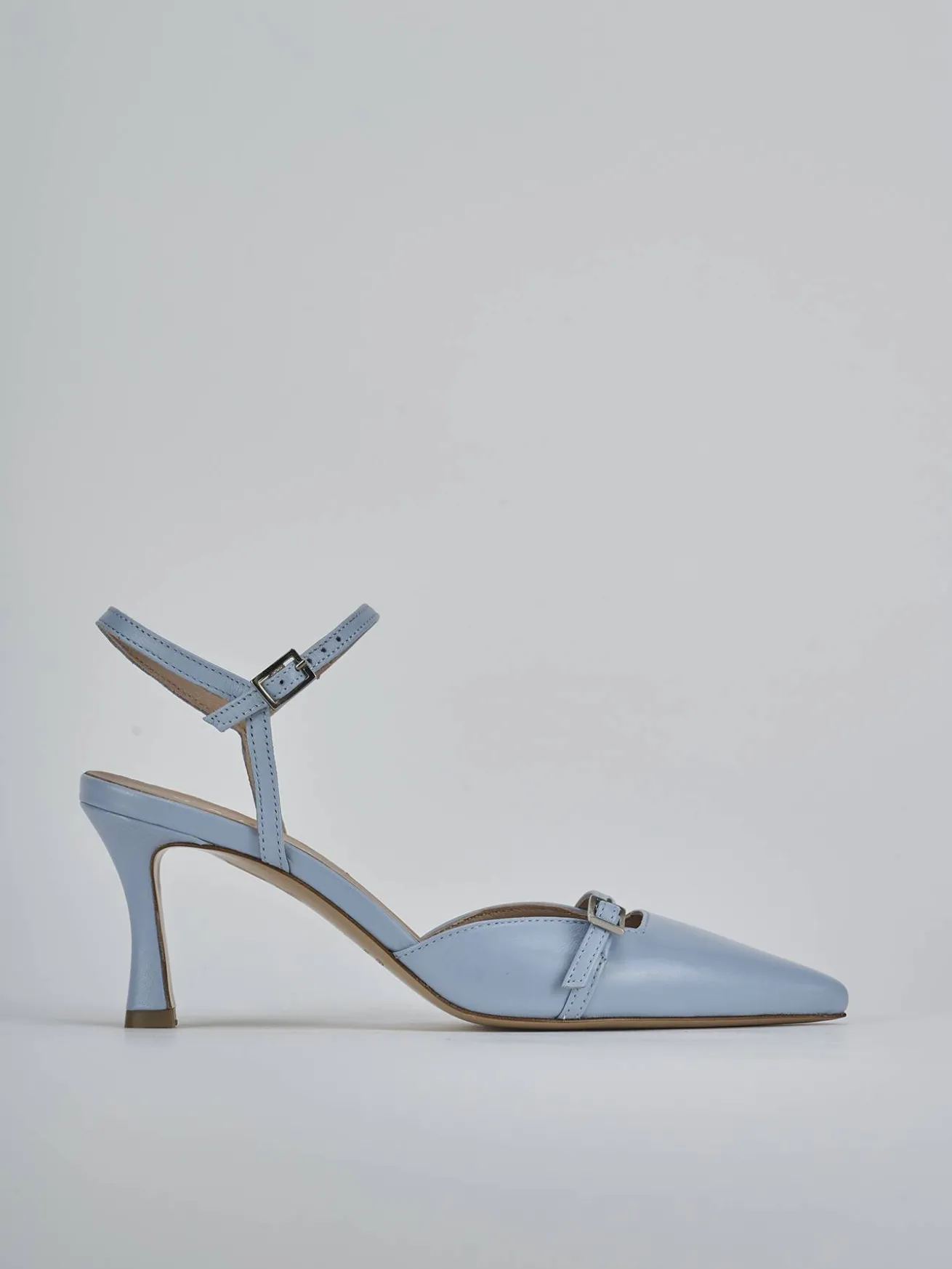 Slingback tacco 8cm pelle azzurro