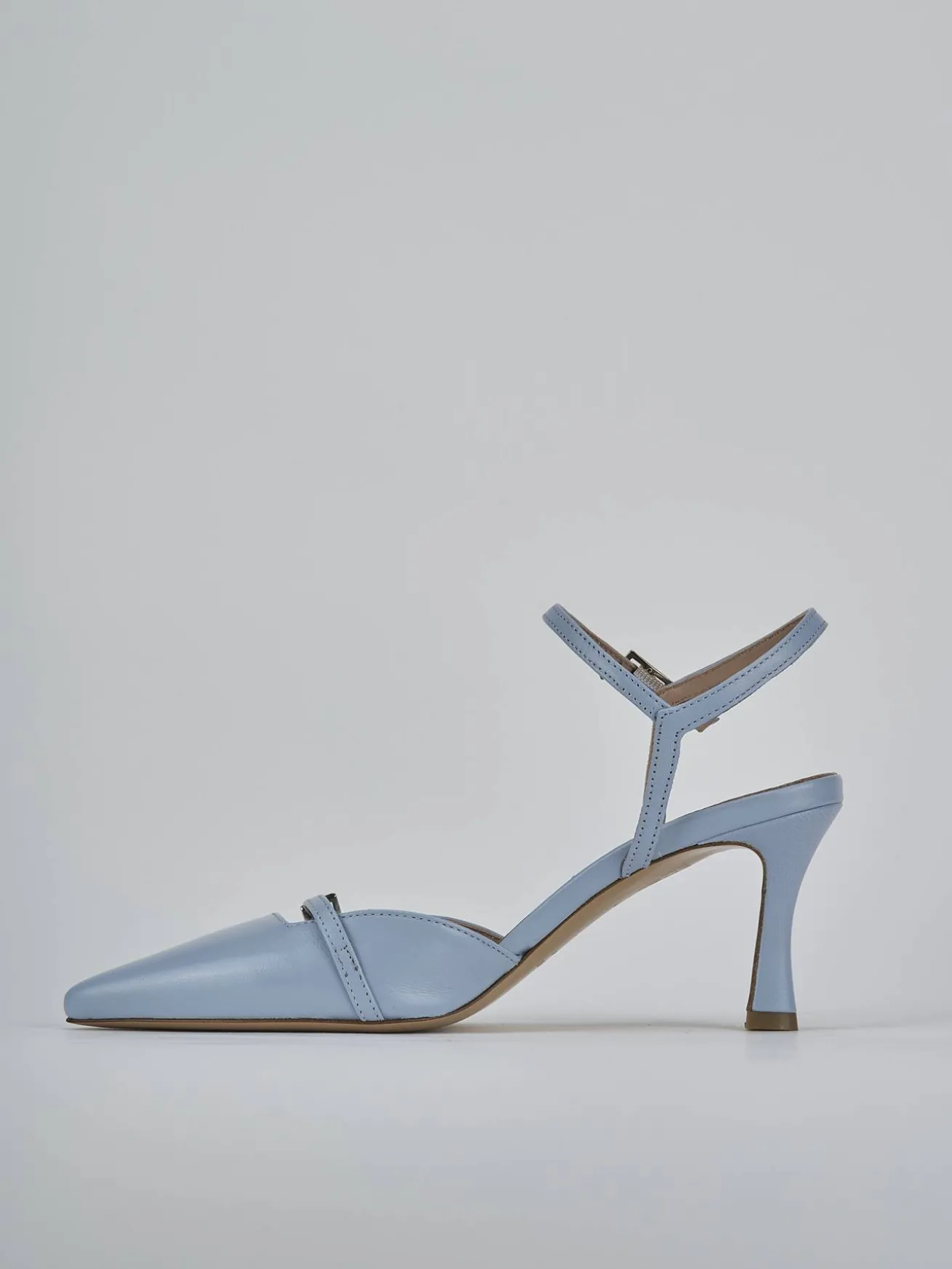 Slingback tacco 8cm pelle azzurro