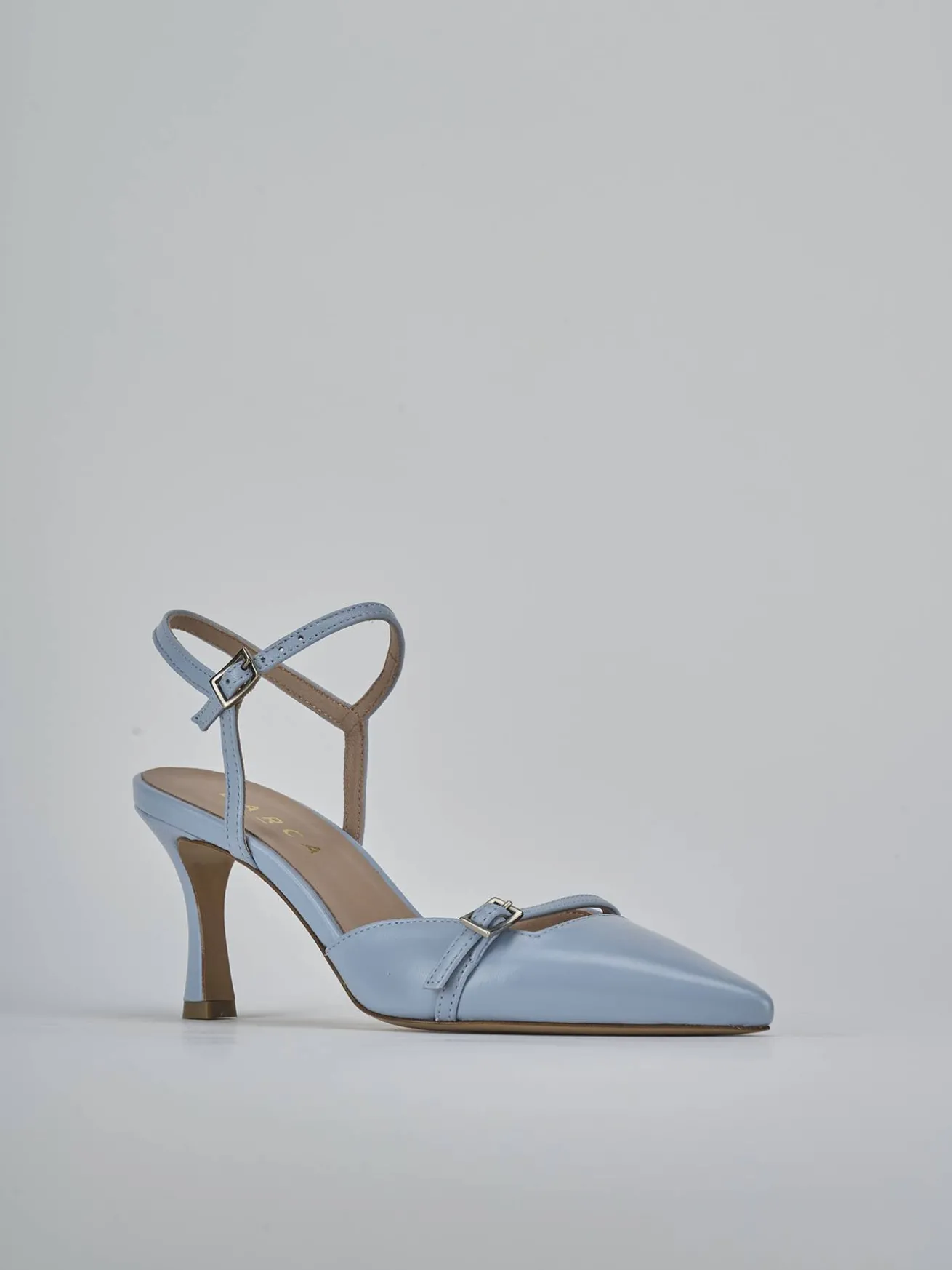 Slingback tacco 8cm pelle azzurro
