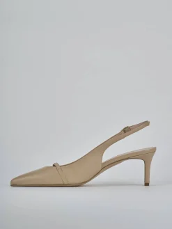 Slingback tacco 7cm pelle marrone