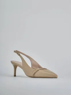 Slingback tacco 7cm pelle marrone