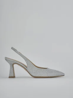 Slingback tacco 7cm pelle argento