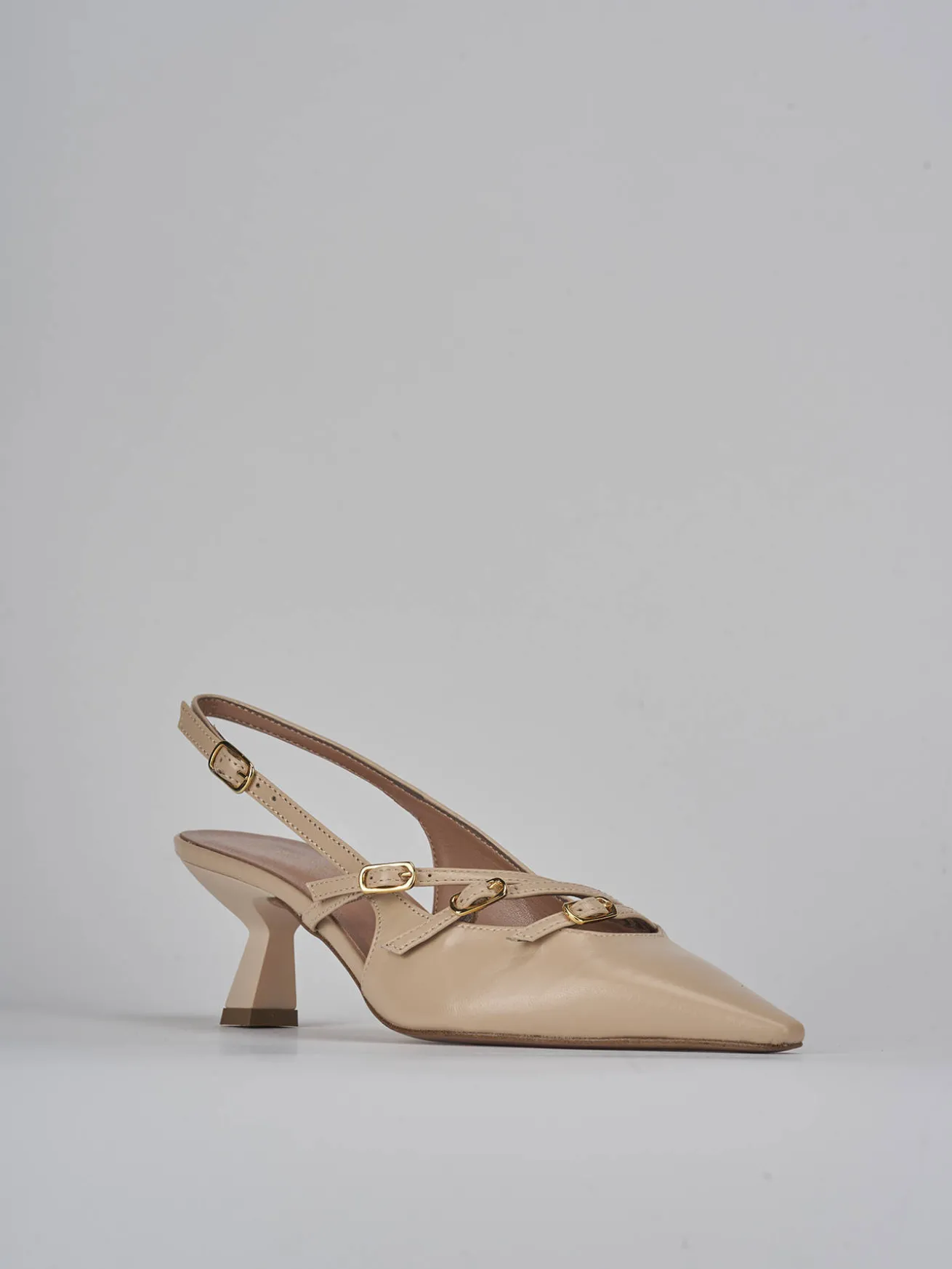 Slingback tacco 6cm pelle beige