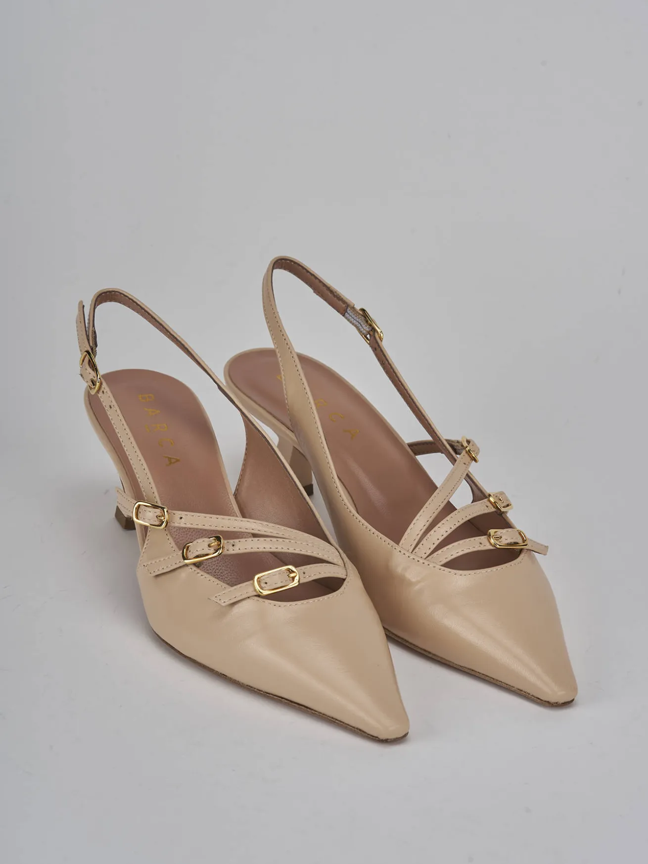 Slingback tacco 6cm pelle beige