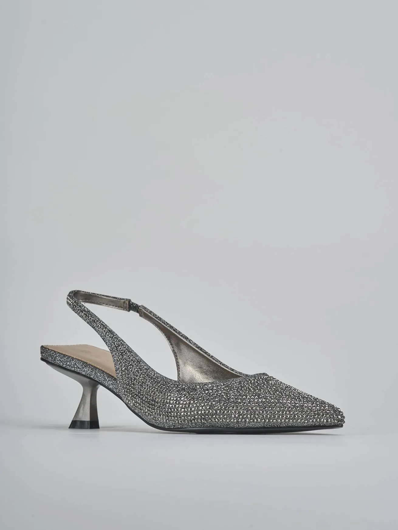 Slingback tacco 5cm pelle argento