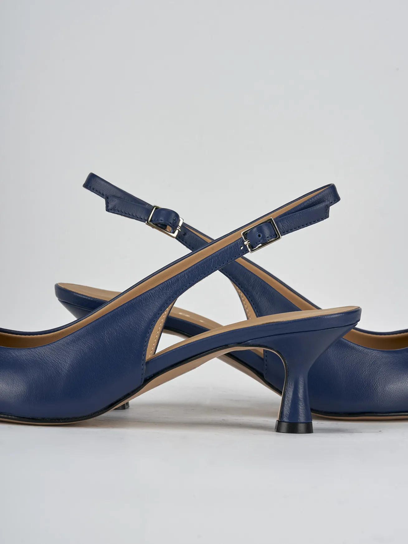 Slingback tacco 5cm pelle blu
