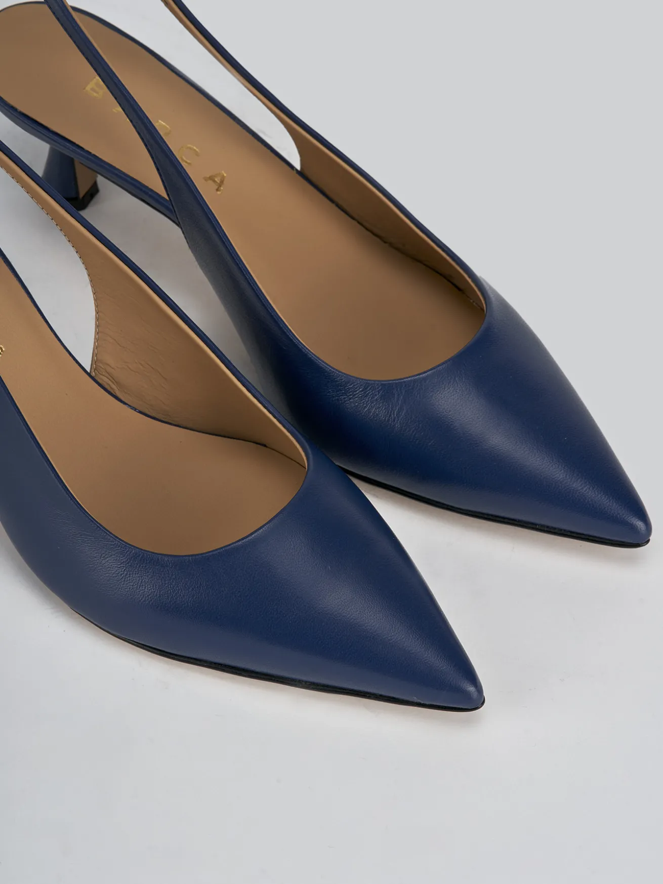 Slingback tacco 5cm pelle blu