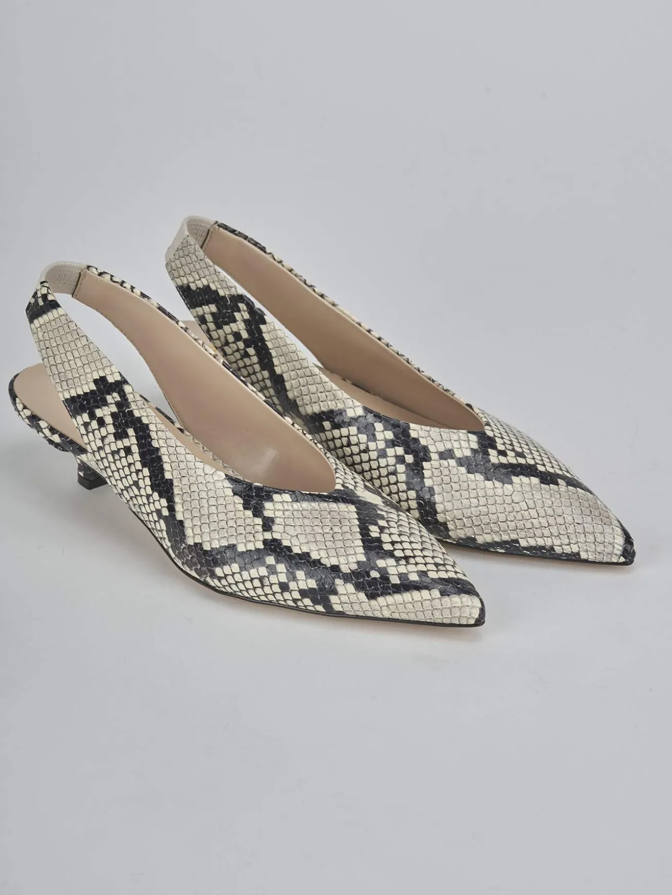 Slingback tacco 4cm pitone beige