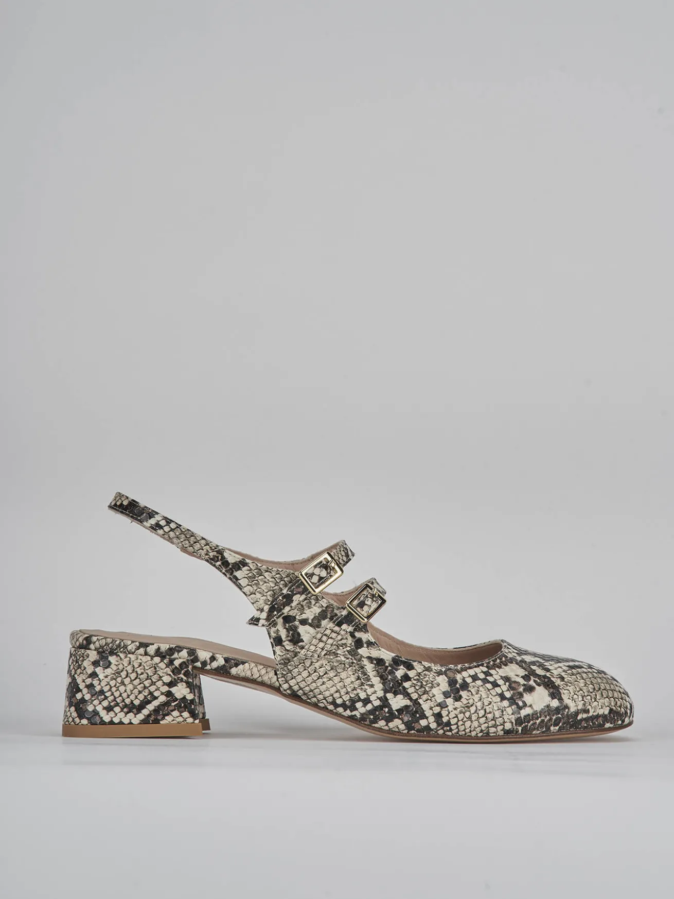Slingback tacco 4cm pitone beige