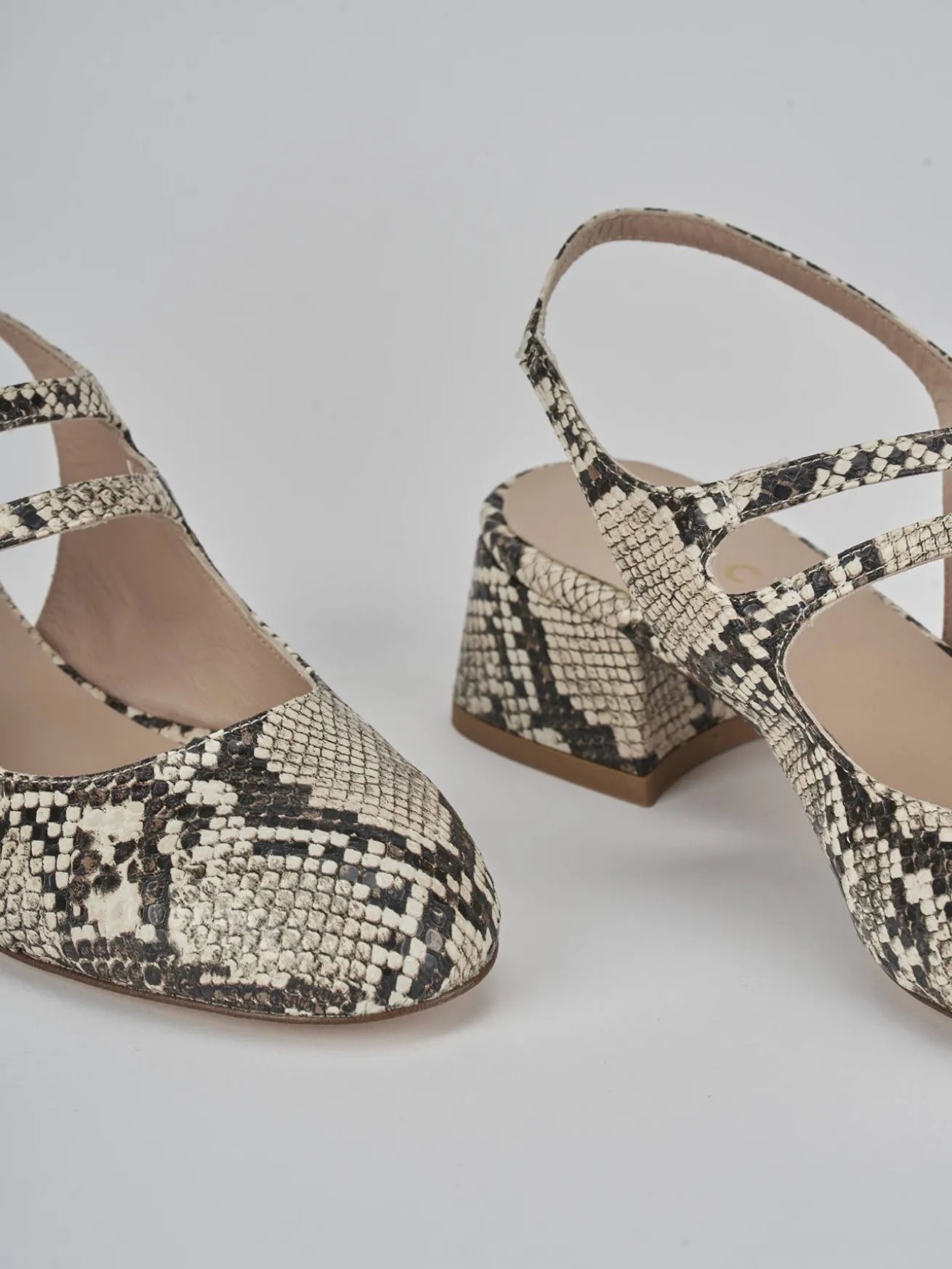 Slingback tacco 4cm pitone beige