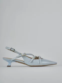 Slingback tacco 4cm vernice azzurro