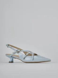 Slingback tacco 4cm vernice azzurro